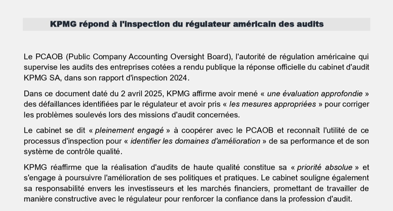 KPMG répond au PCAOB X ter